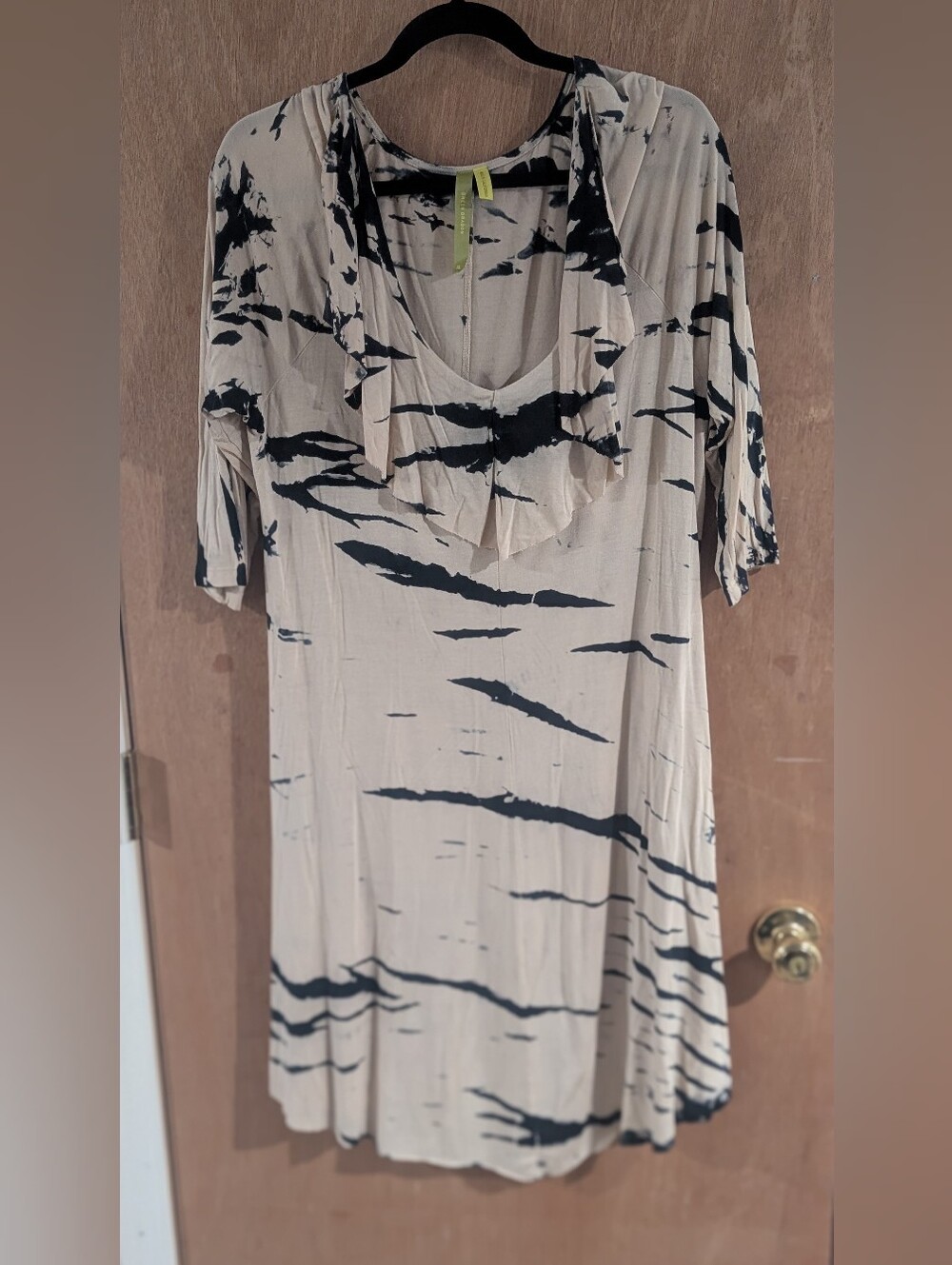 Green Dragon Cream & Black Tie-Dye Ruffle-Neck Tunic
